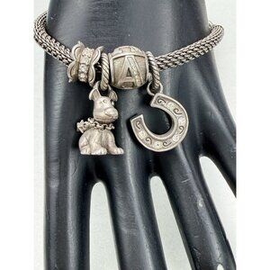 Brighton Charm Bracelet Dog Horseshoe Letter A Silver Tone Chain 7"